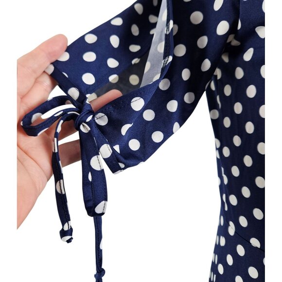 Star Vixen Womens Large Polka Dot Navy Maxi Dress Tie-Sleeves & Keyhole Back - Picture 9 of 11